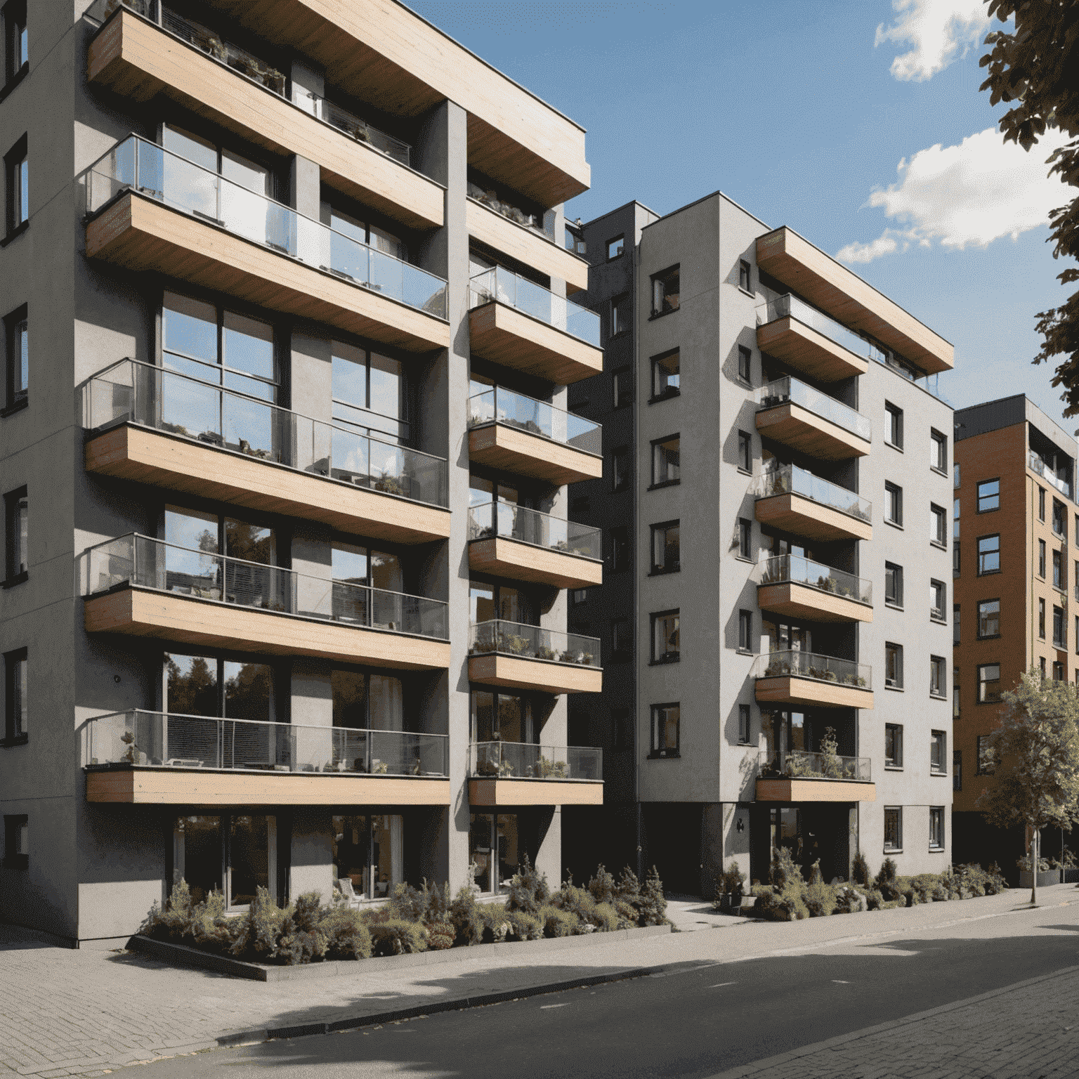 Modern apartment building in Oslo with well-maintained exterior and balconies, showcasing prime residential rental property