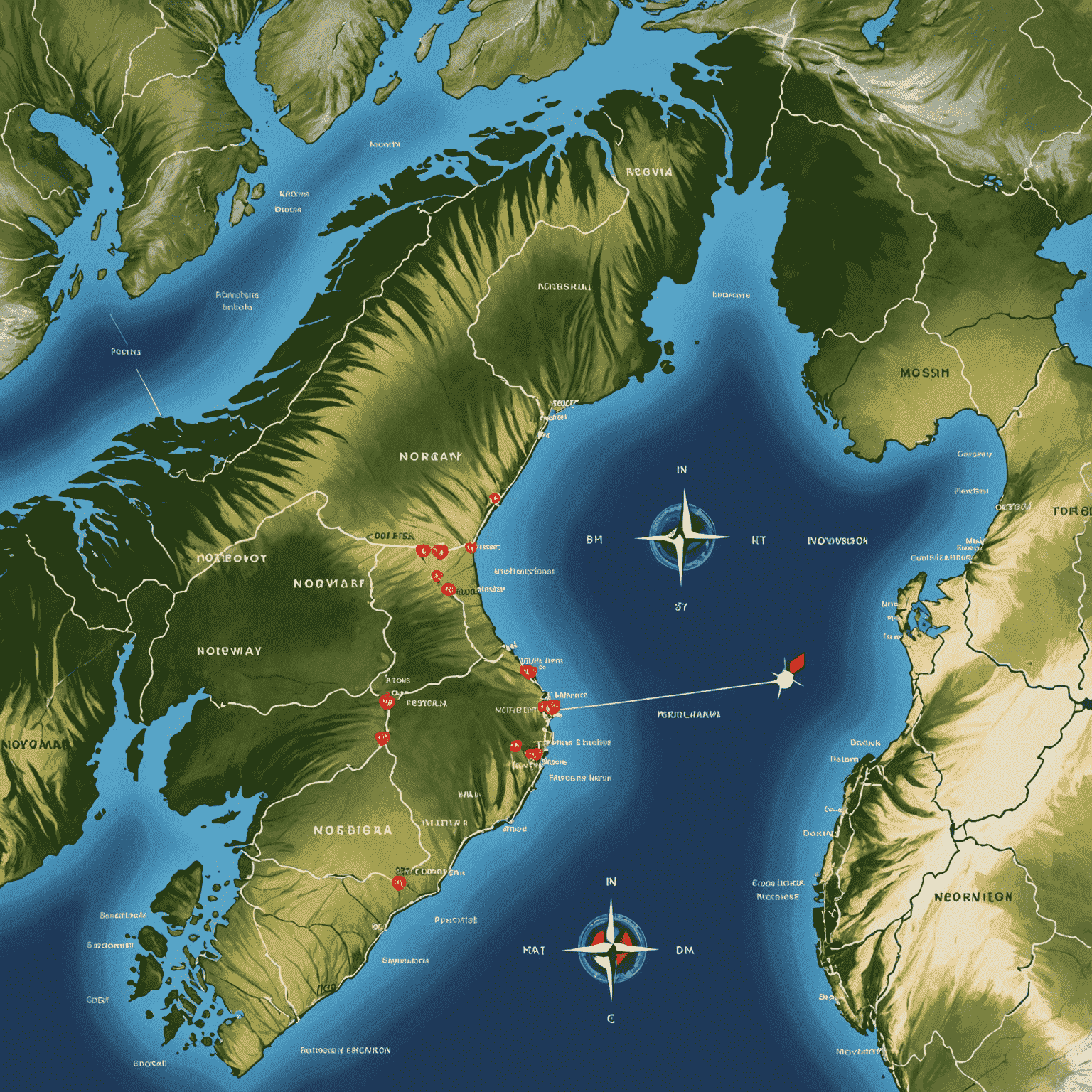 A map of Norway highlighting various cities and regions with growth potential, overlaid with real estate market data and trend graphs