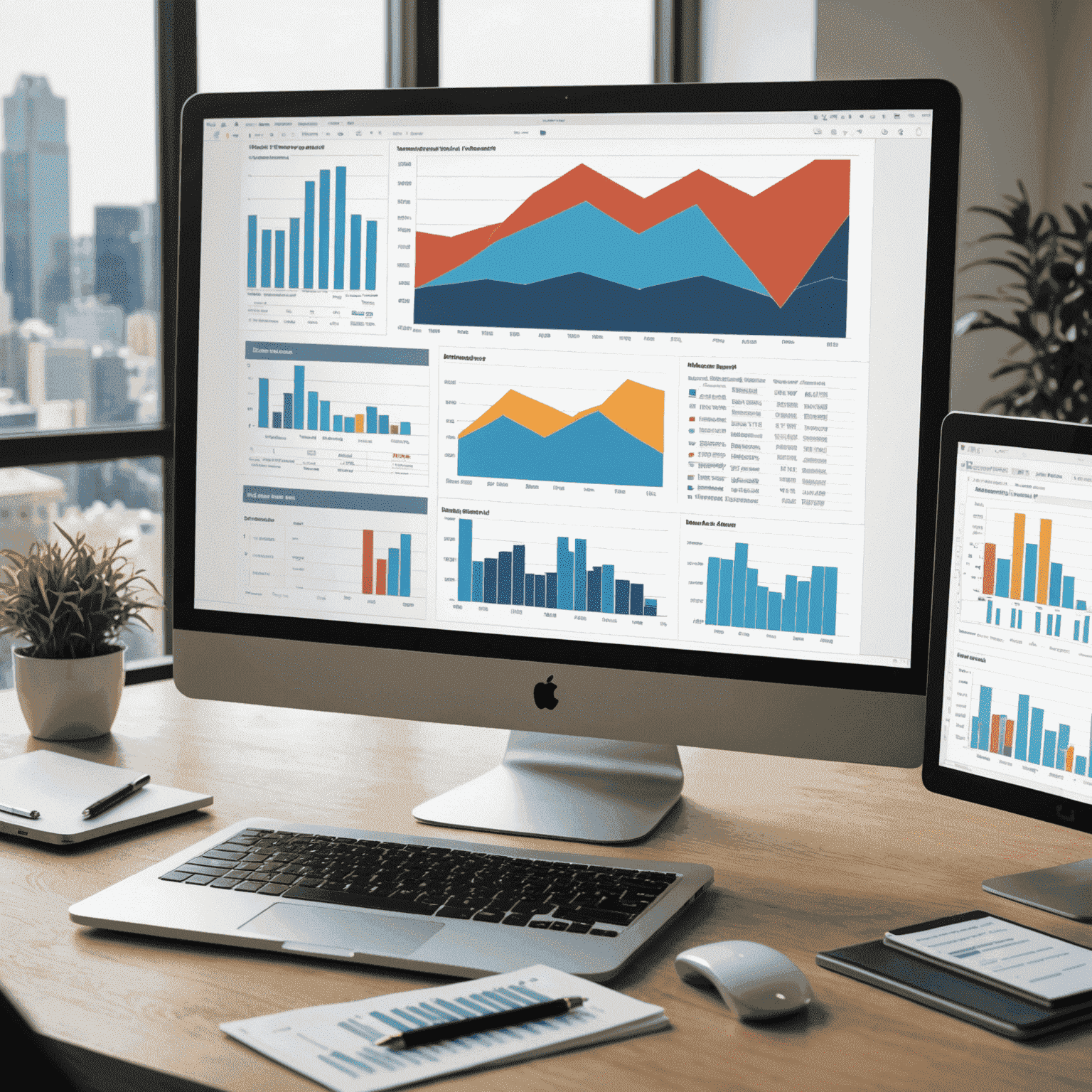 Computer screen showing complex financial models, charts, and graphs related to real estate investments